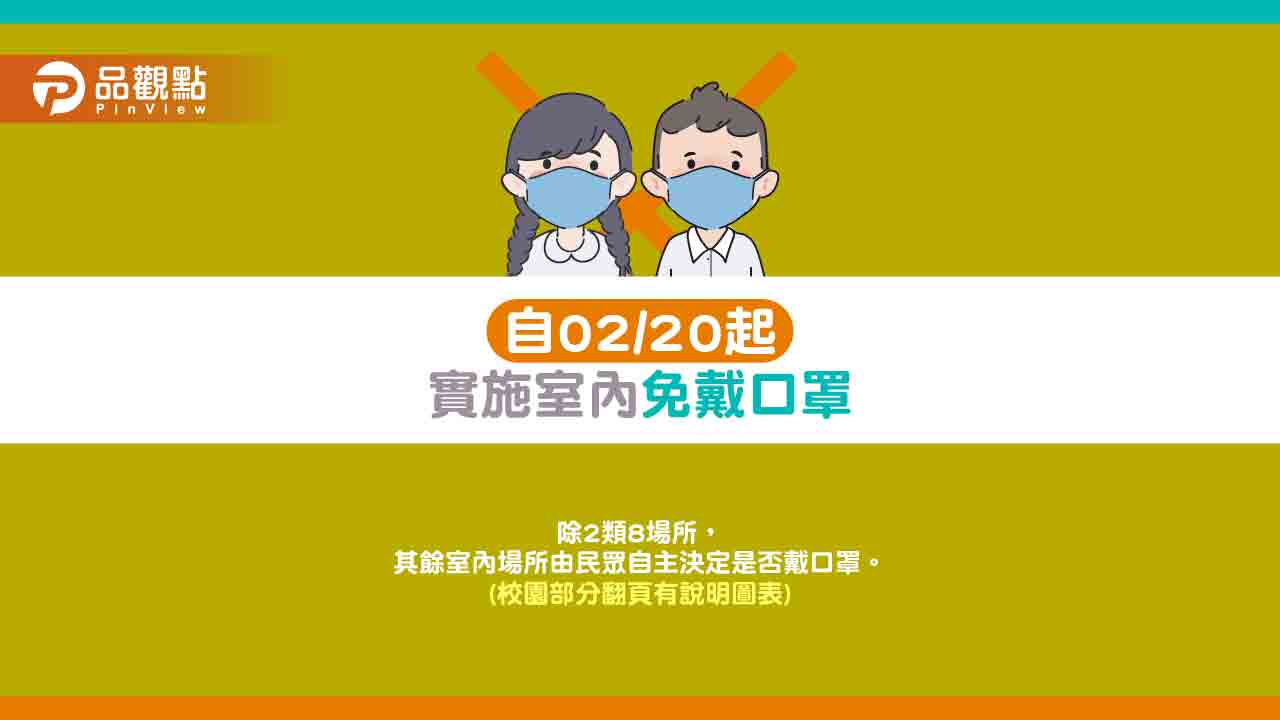 口罩大解禁！2/20起室內免戴口罩！