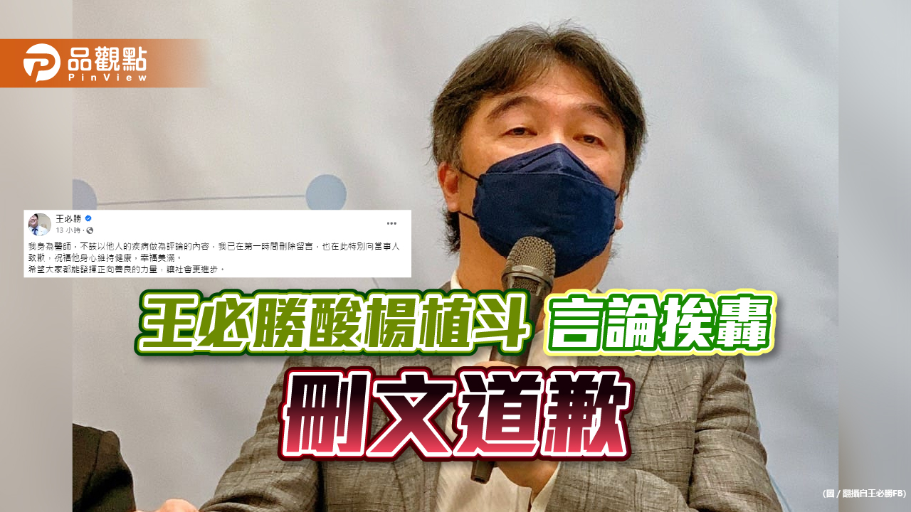 王必勝酸楊植斗言論挨轟　刪文道歉