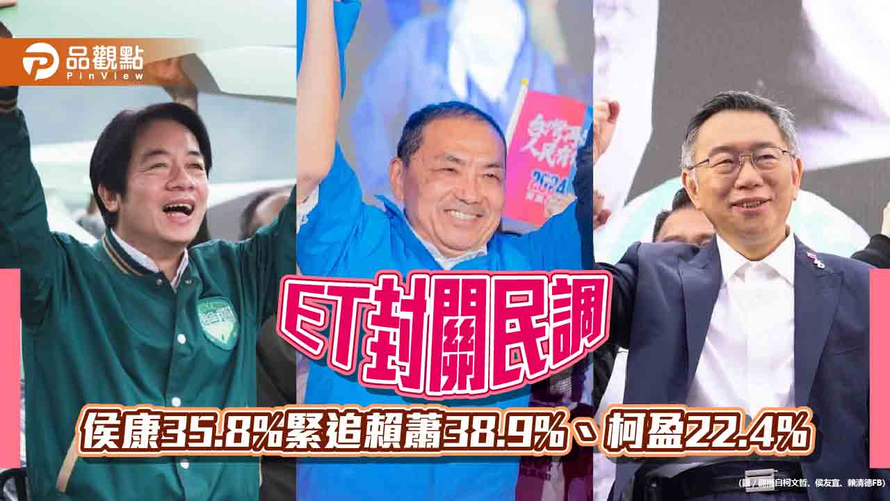 ET封關民調 侯康35.8%緊追賴蕭38.9%、柯盈22.4%