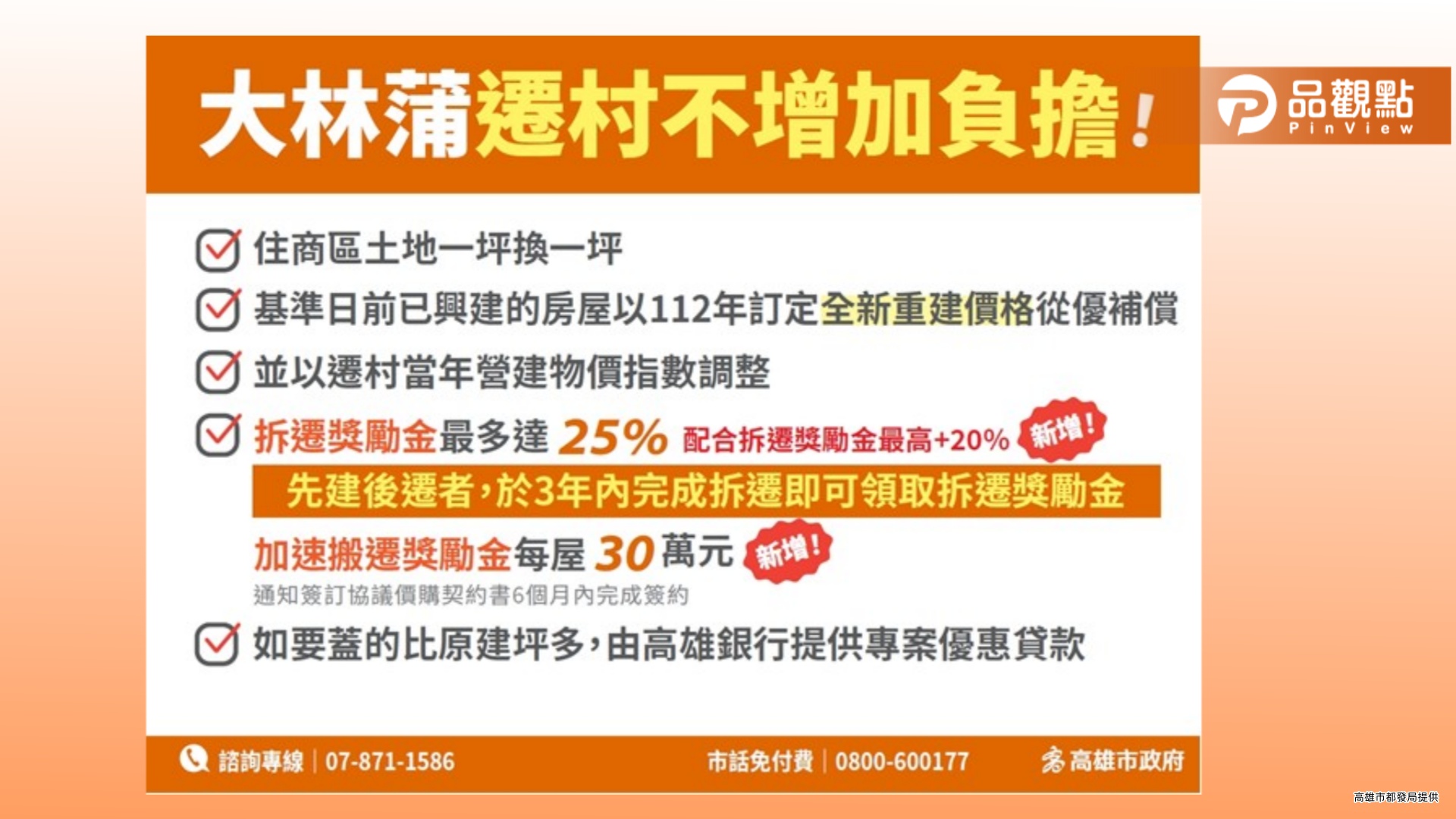 保障大林蒲居民財產權與居住生活權   高市府：確保遷村不增加負擔