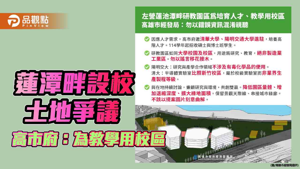 左營蓮潭畔為國家重點研發園區教學用校區    高市經發局：勿混淆視聽