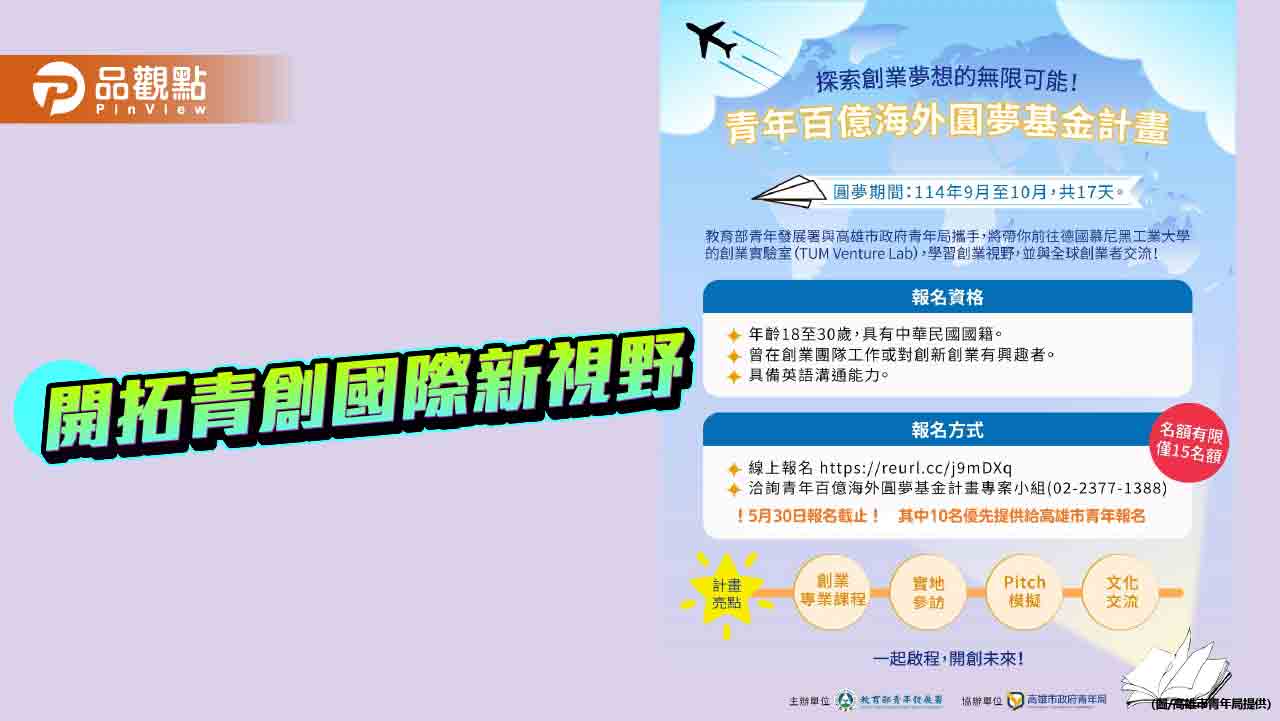百億海外圓夢計畫開放報名  帶領高雄青年啟程慕尼黑開拓視野