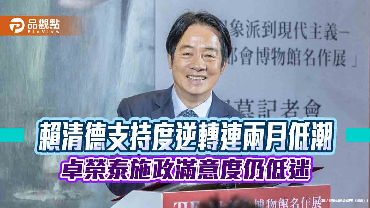 賴清德支持度逆轉連兩月低潮　卓榮泰施政滿意度仍低迷